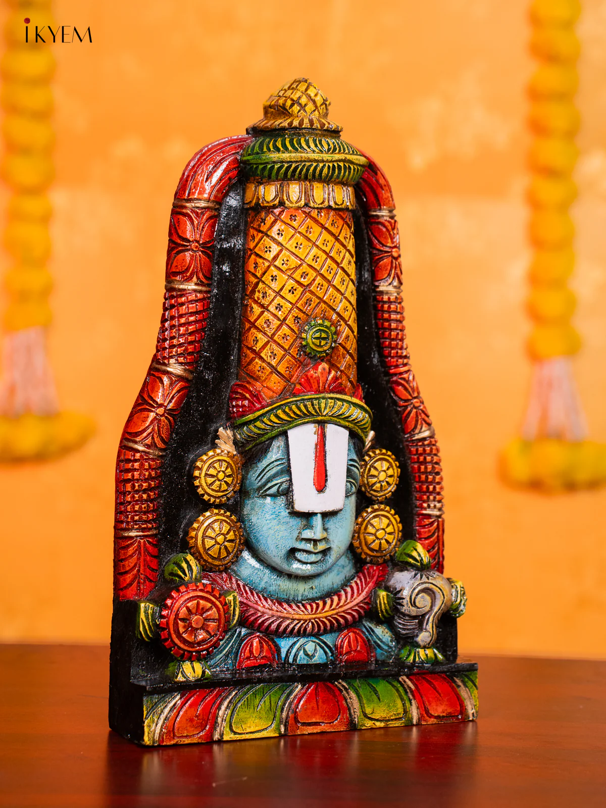 Hand-painted Wooden Balaji Face Wall Hanging - 15 Inch - KN01204 - Image 2