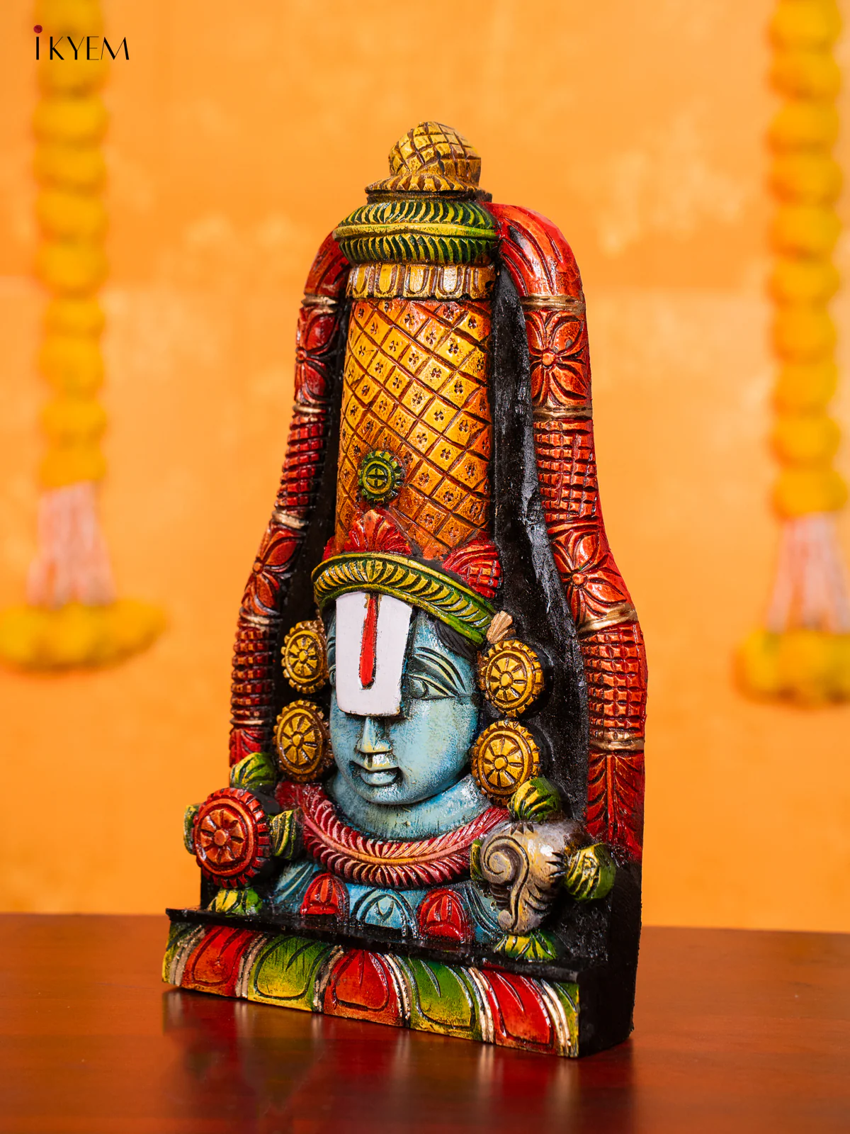 Hand-painted Wooden Balaji Face Wall Hanging - 15 Inch - KN01204 - Image 3