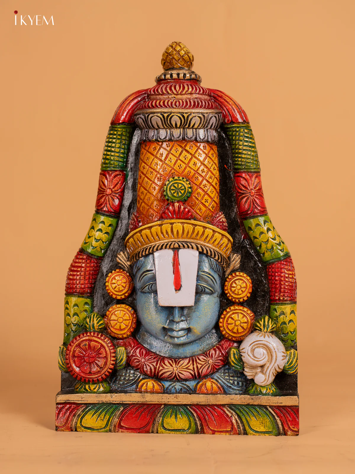 Hand-painted Wooden Balaji Face Wall Hanging - 15 Inch - KN01205