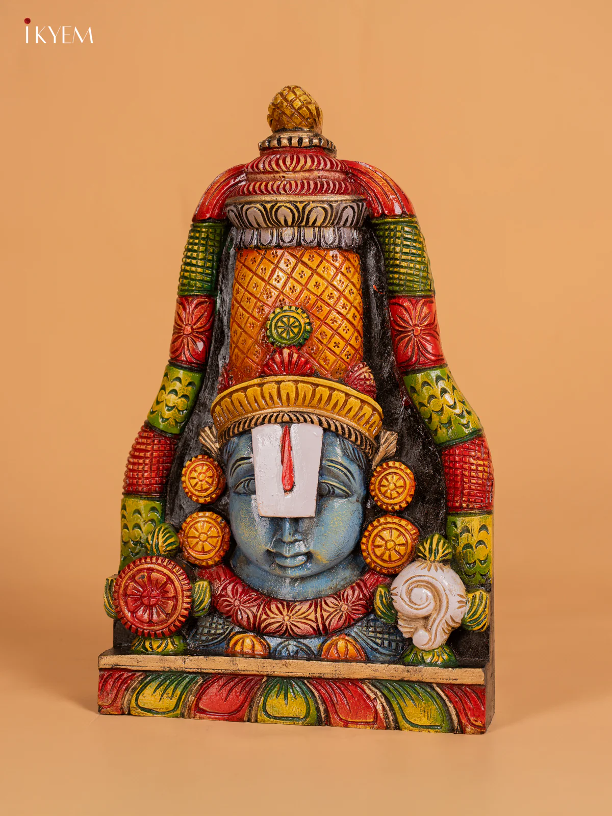Hand-painted Wooden Balaji Face Wall Hanging - 15 Inch - KN01205 - Image 3