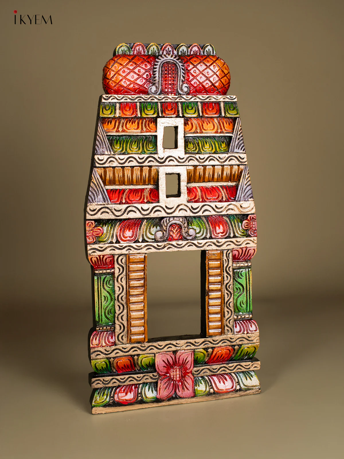 Hand-painted Wooden Carved Kovil Gopuram Panel - 24 Inch - KN01210 - Image 2