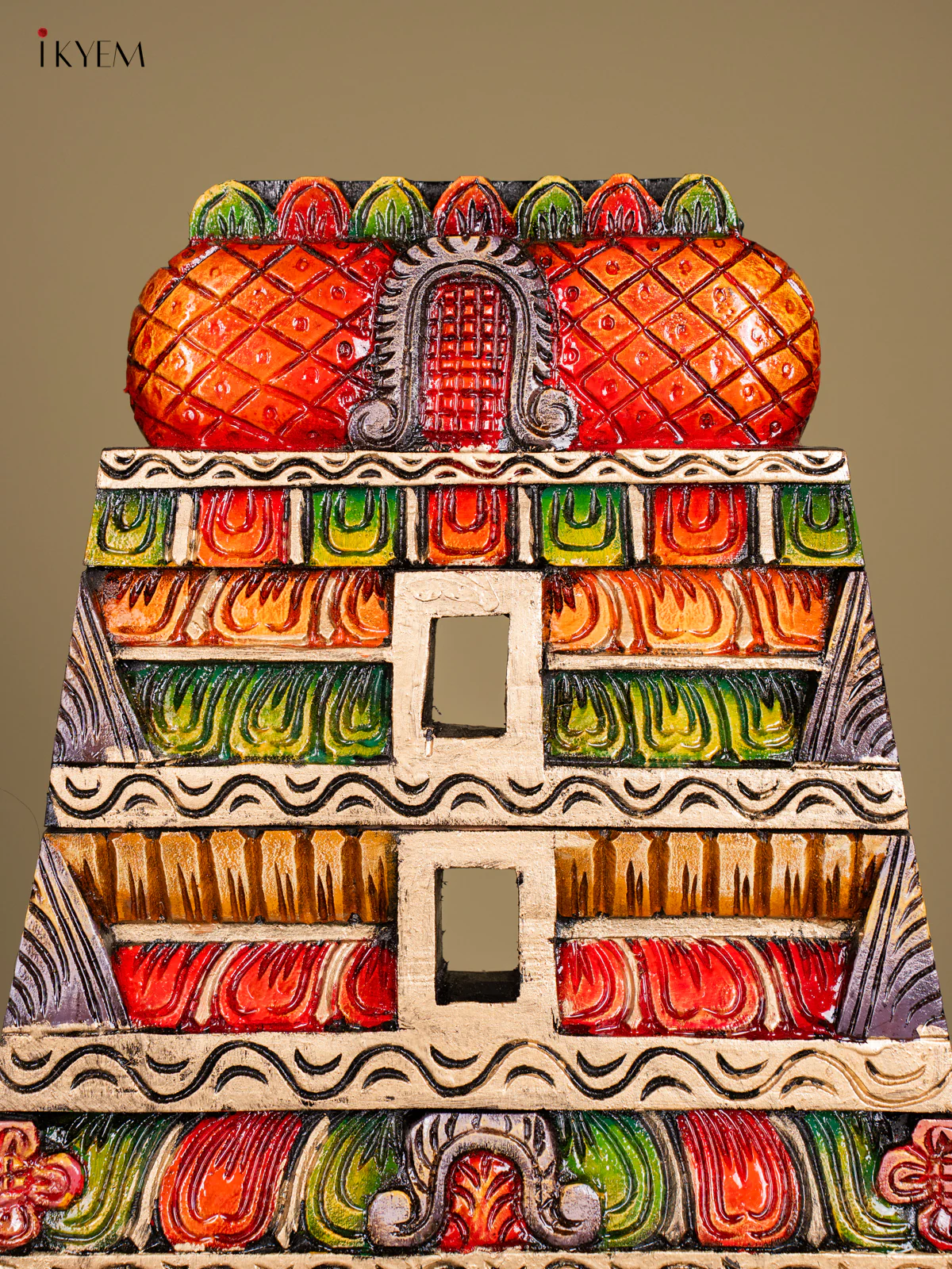 Hand-painted Wooden Carved Kovil Gopuram Panel - 24 Inch - KN01210 - Image 3