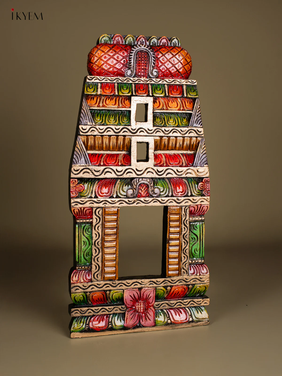 Hand-painted Wooden Carved Kovil Gopuram Panel - 24 Inch - KN01210 - Image 4