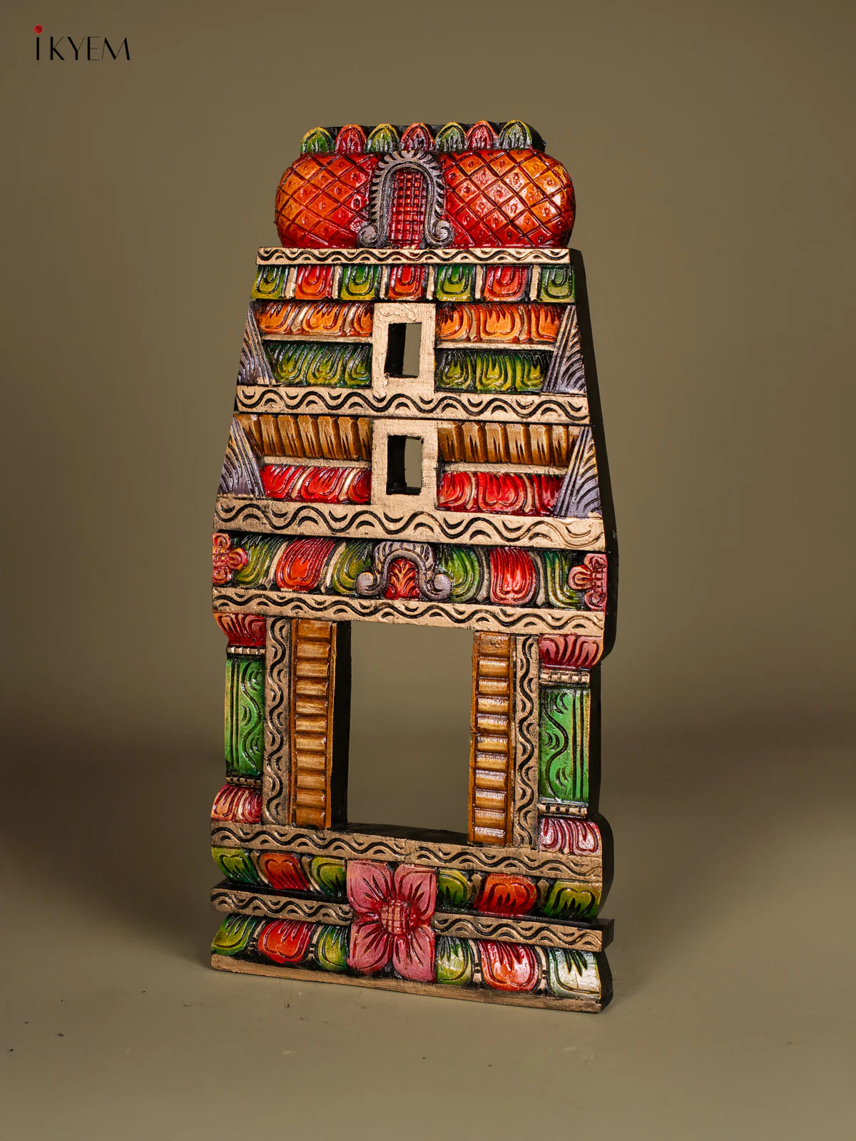Hand-painted Wooden Carved Kovil Gopuram Panel - 24 Inch - KN01210 - Image 5