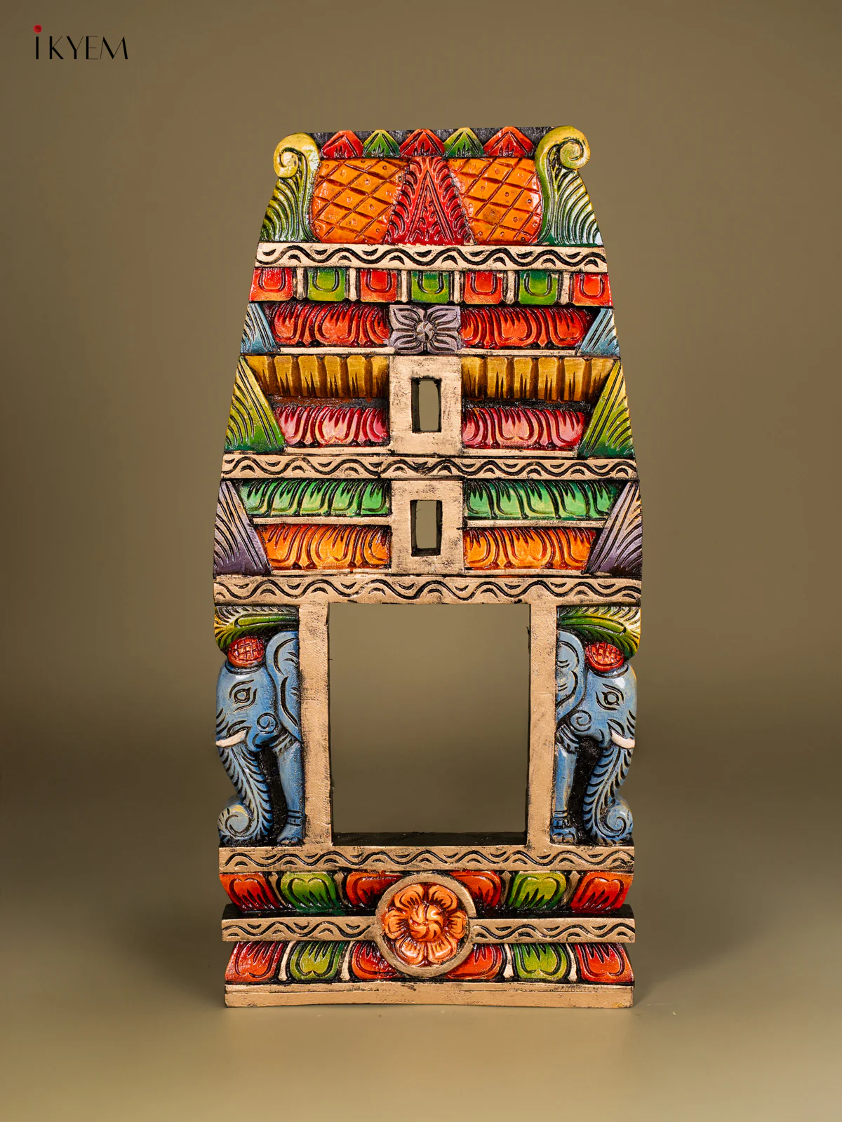 Hand-painted Wooden Carved Kovil Gopuram Panel - 24 Inch - KN01211