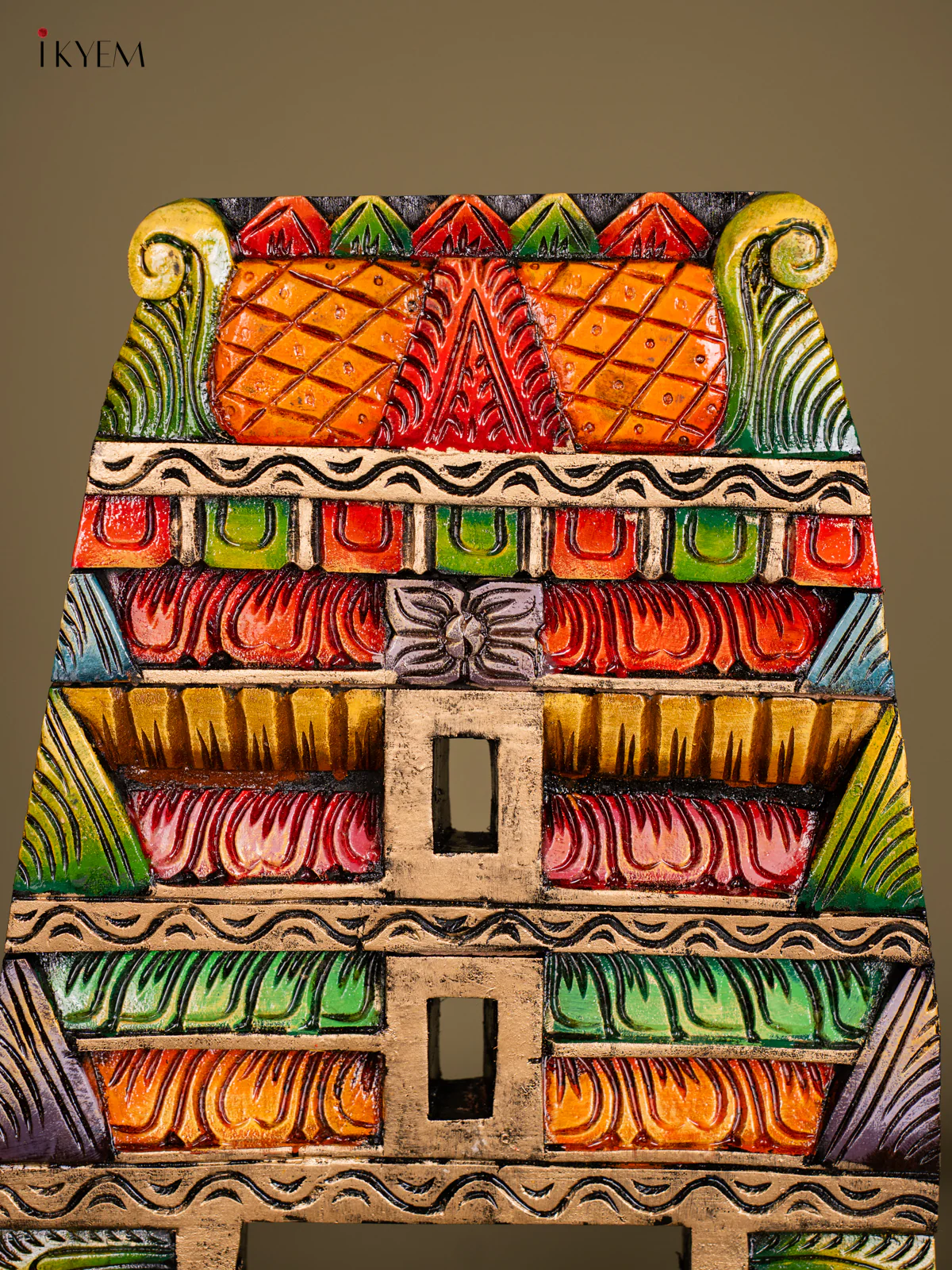 Hand-painted Wooden Carved Kovil Gopuram Panel - 24 Inch - KN01211 - Image 2