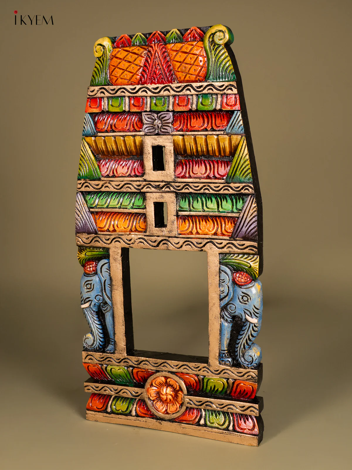Hand-painted Wooden Carved Kovil Gopuram Panel - 24 Inch - KN01211 - Image 4
