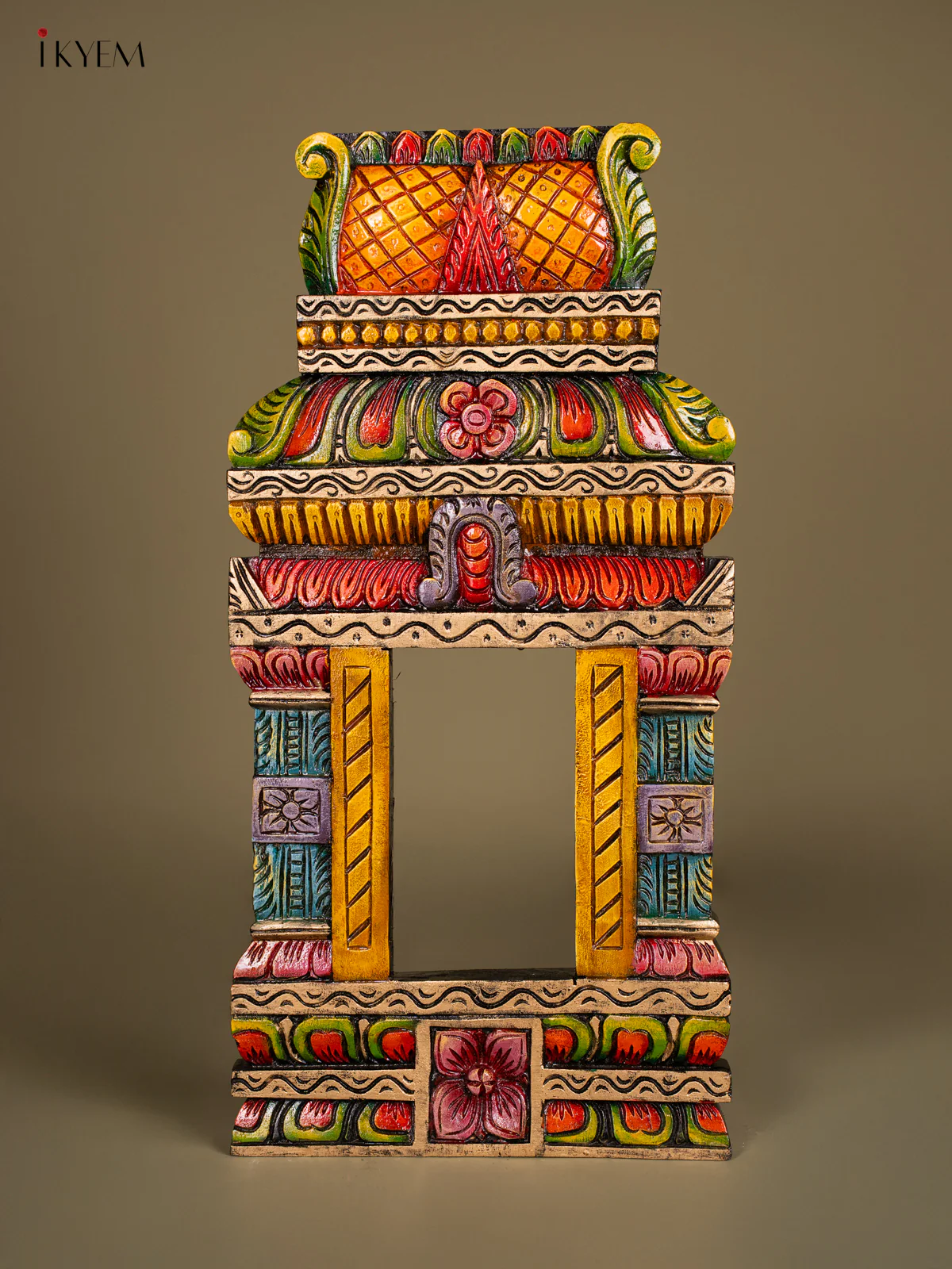 Hand-painted Wooden Carved Kovil Gopuram Panel - 24 Inch - KN01212