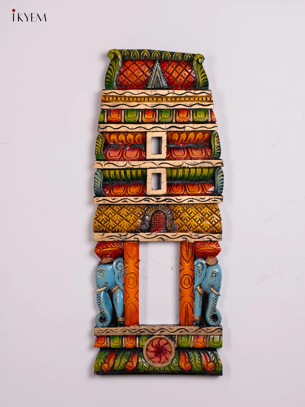 Hand-painted Wooden Carved Kovil Gopuram Panel - 29.5 Inch - KN01214