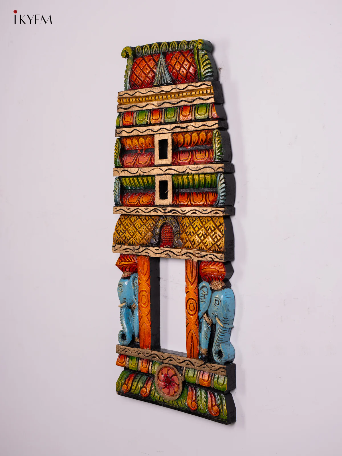 Hand-painted Wooden Carved Kovil Gopuram Panel - 29.5 Inch - KN01214 - Image 2