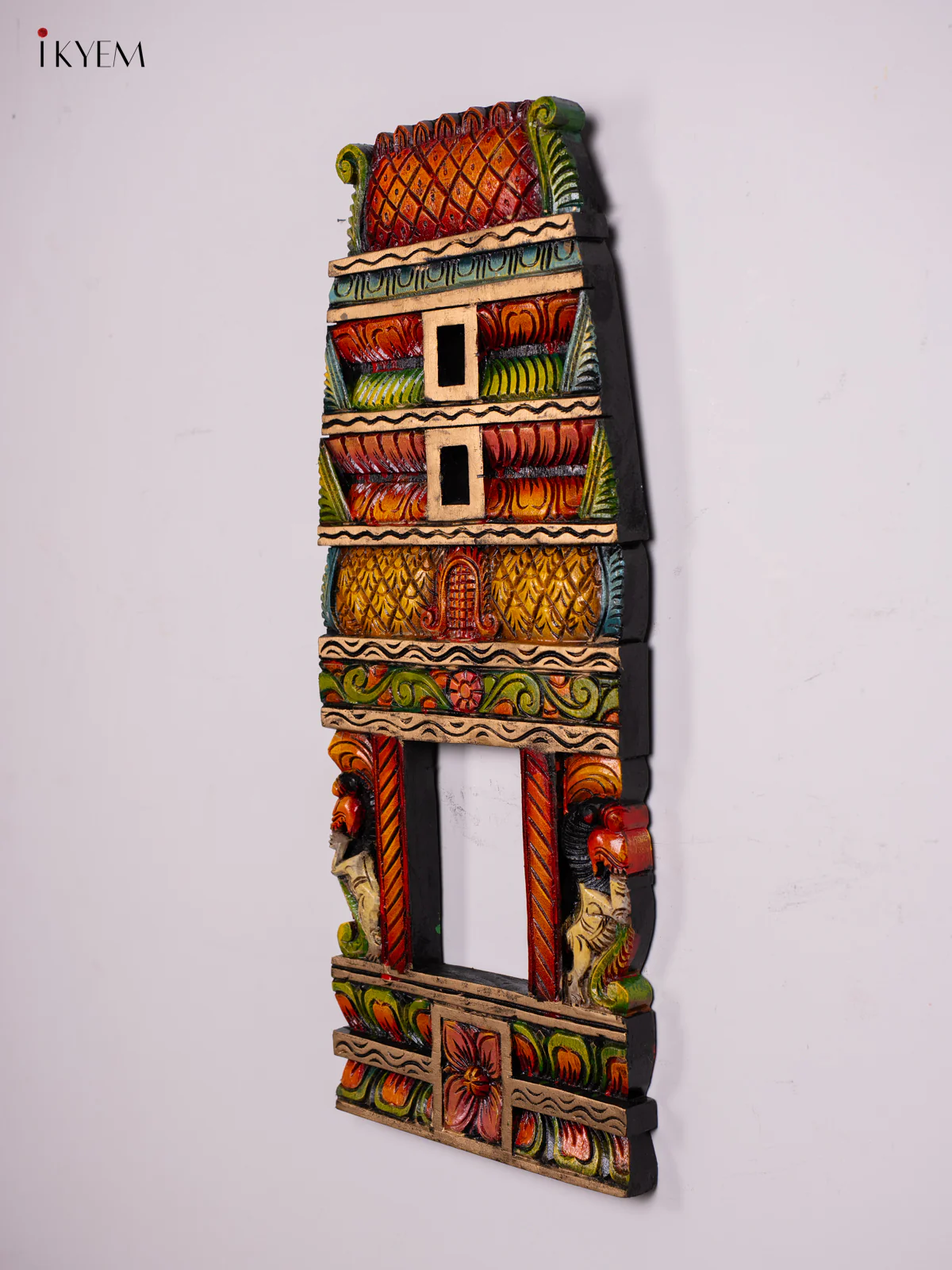 Hand-painted Wooden Carved Kovil Gopuram Panel - 29.5 Inch - KN01215 - Image 2