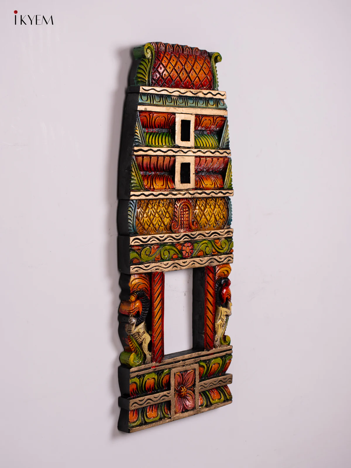 Hand-painted Wooden Carved Kovil Gopuram Panel - 29.5 Inch - KN01215 - Image 4