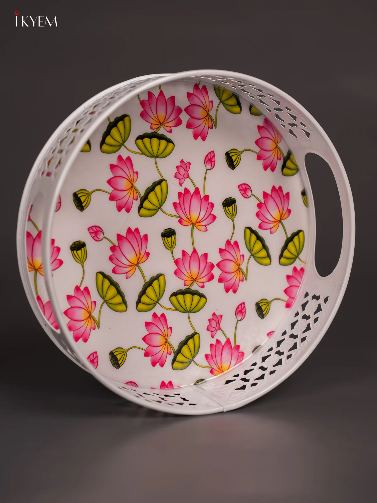 Lotus Digital Printed White Metal Tray - White - 8 Inch - KN02113 - Image 2