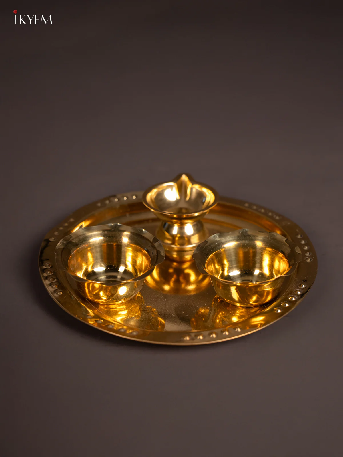Brass Pooja Aarti Plate set - 7 Inch - KN03115 - Image 3