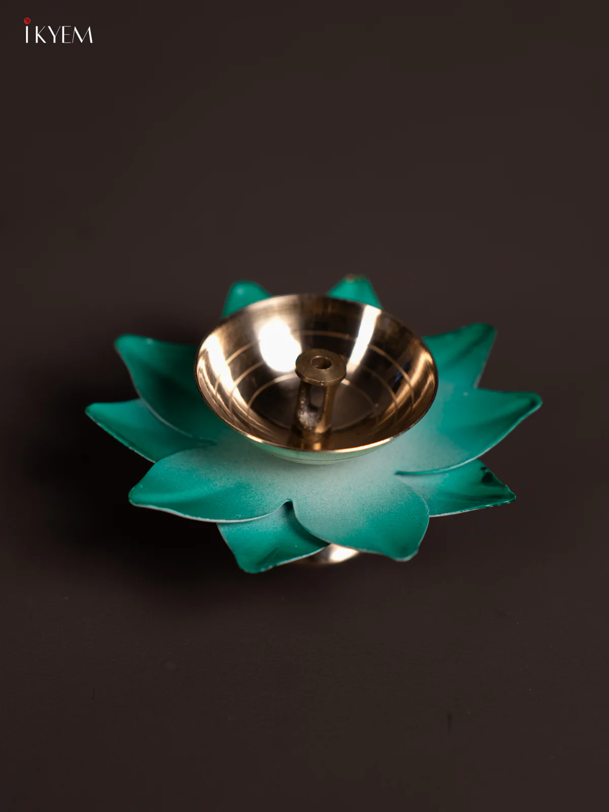 Teal Brass Lotus Diya - 3 Inch - KN04115 - Image 2