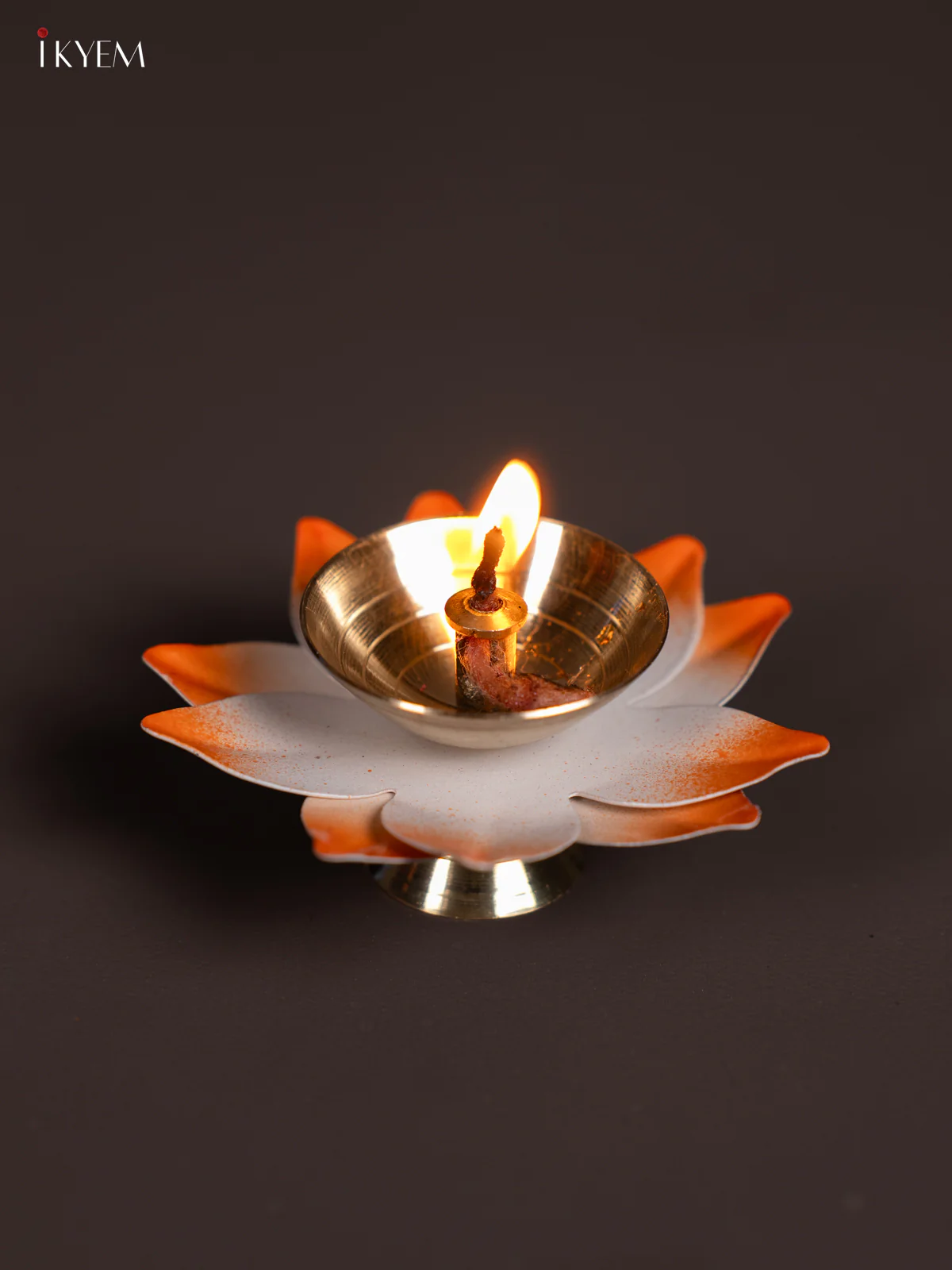 Orange Brass Lotus Diya - 3 Inch - KN04119