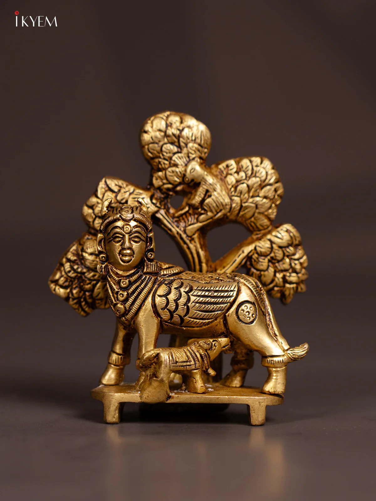 Brass Kamadhenu Tree Idol - 4.2 Inch - KN04124
