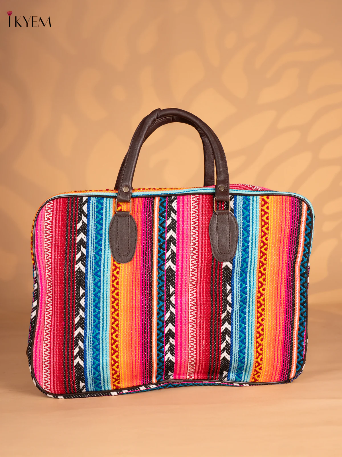 Printed Oversized Jacquard Tote Bag with Detachable Strap - Multicolour - KN05113