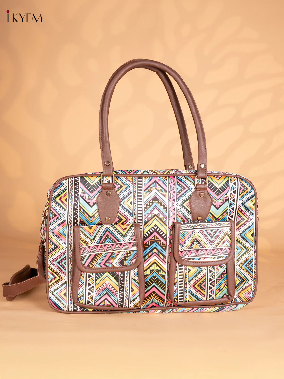 Aztec Printed Shoulder Bag with Detachable Strap - Multicolour - KN05117