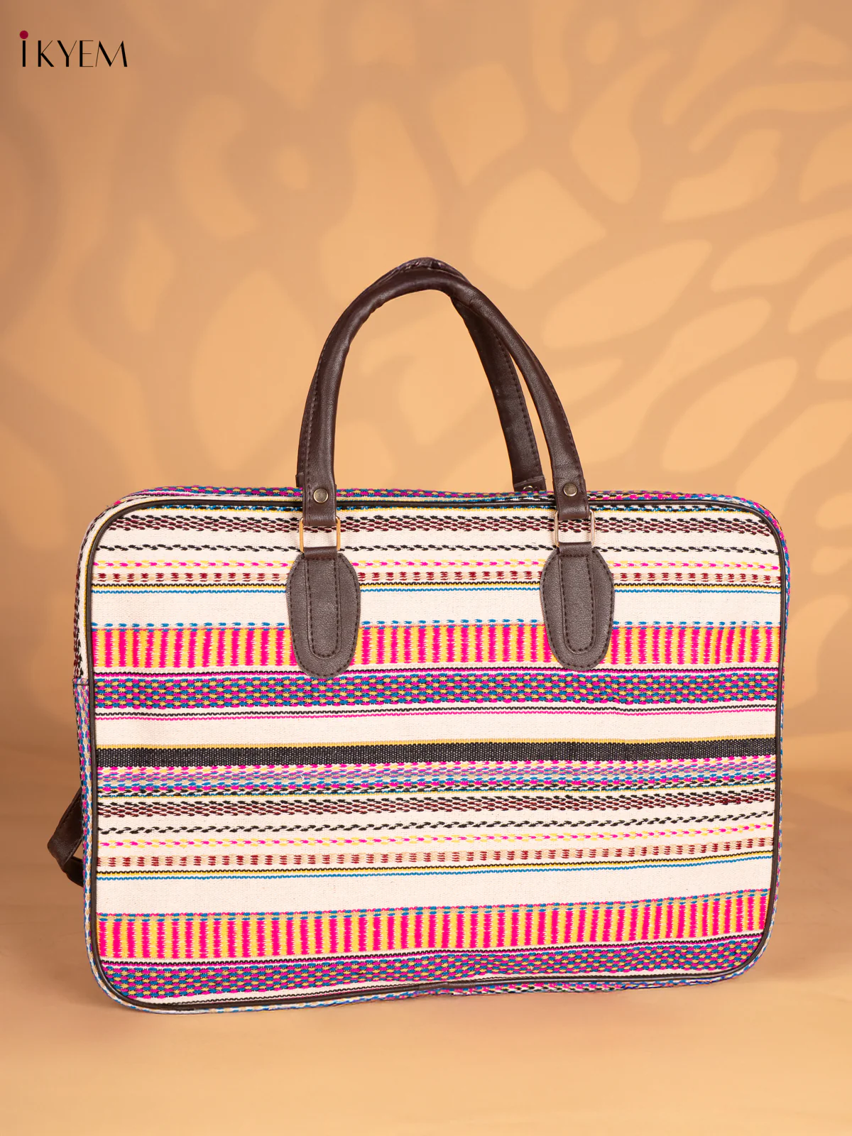 Printed Oversized Jacquard Tote Bag with Detachable Strap - Cream - KN05118