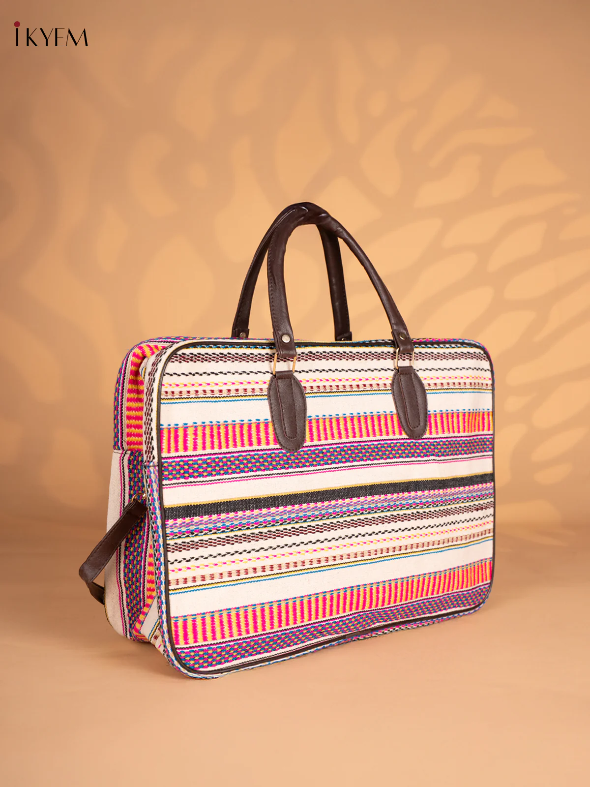 Printed Oversized Jacquard Tote Bag with Detachable Strap - Cream - KN05118 - Image 2