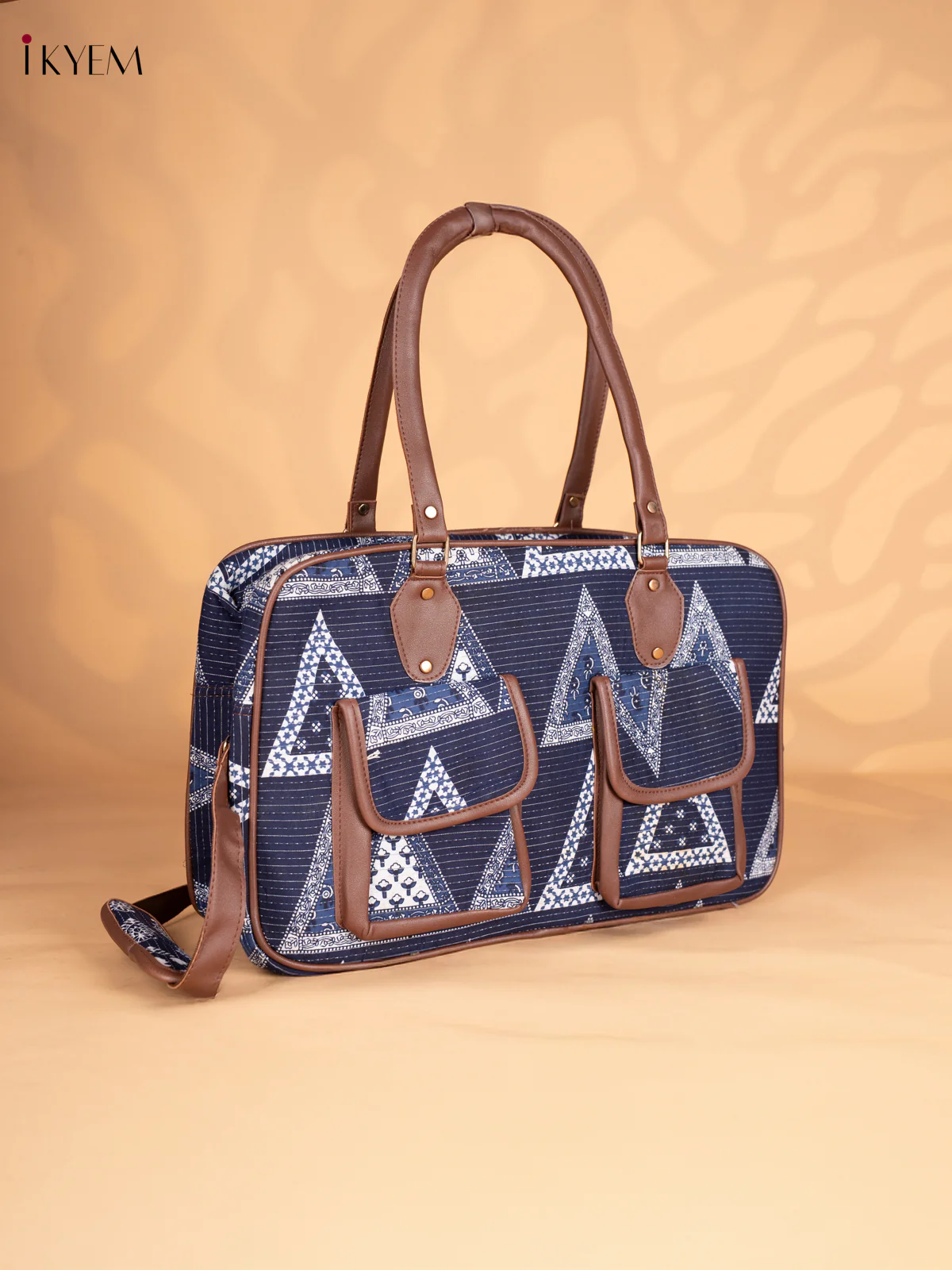 Printed Shoulder Bag with Detachable Strap - Blue - KN05119 - Image 2