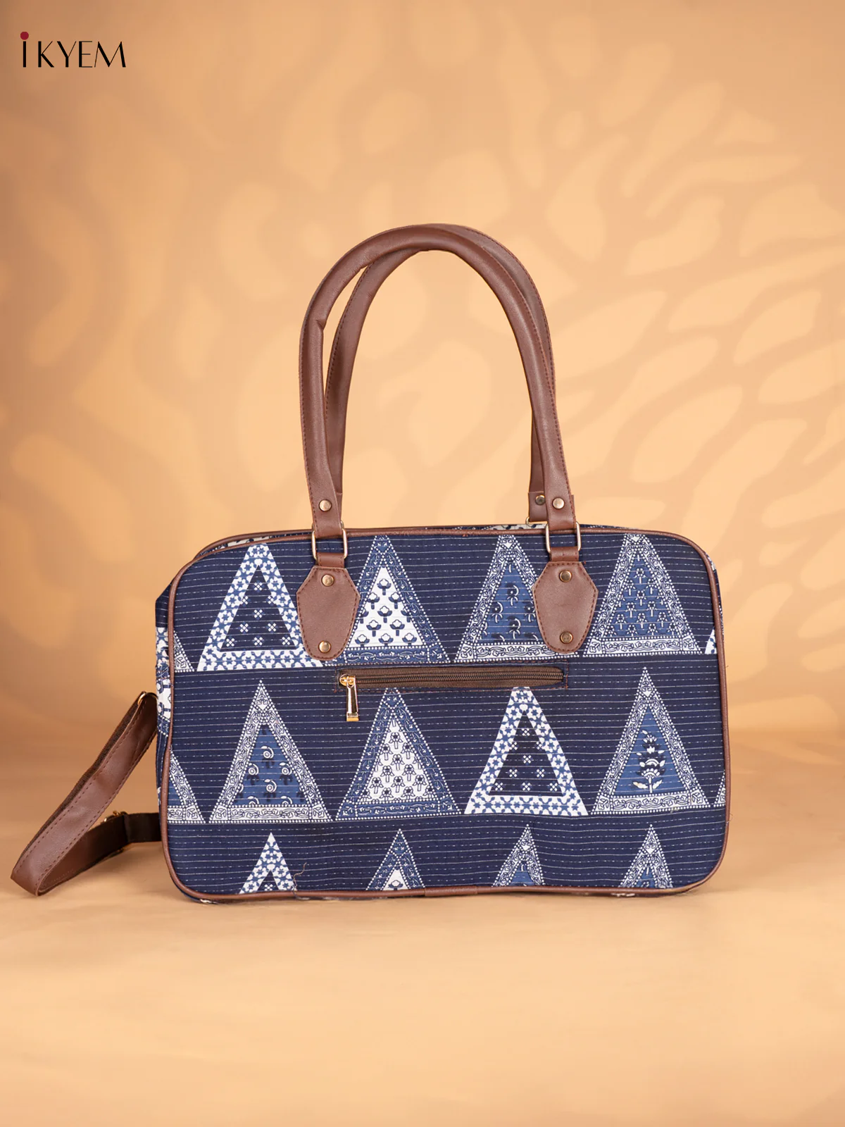 Printed Shoulder Bag with Detachable Strap - Blue - KN05119 - Image 4