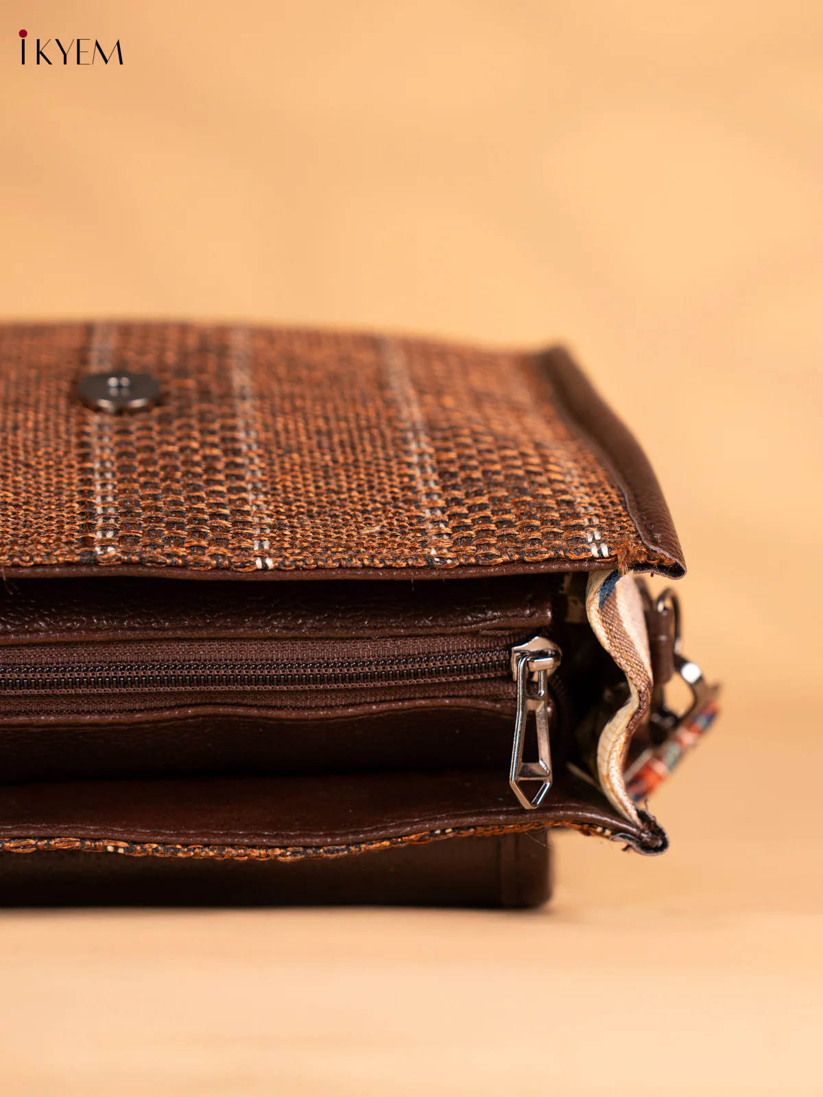 Herringbone Printed Flap Jacquard Sling Bag - Brown - 8 Inch - KN05123 - Image 4