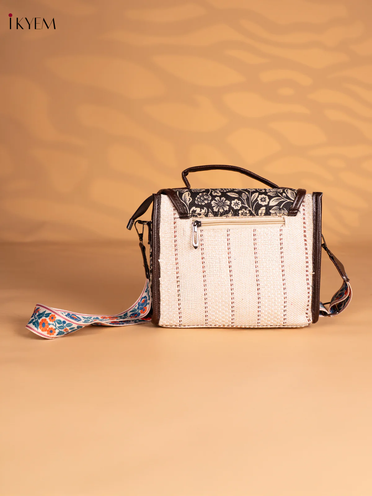 Floral Printed Flap Jacquard Sling Bag - Cream - KN05125 - Image 4