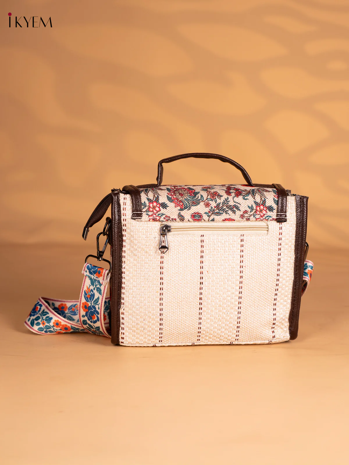 Floral Printed Flap Jacquard Sling Bag - Cream - KN05127 - Image 4