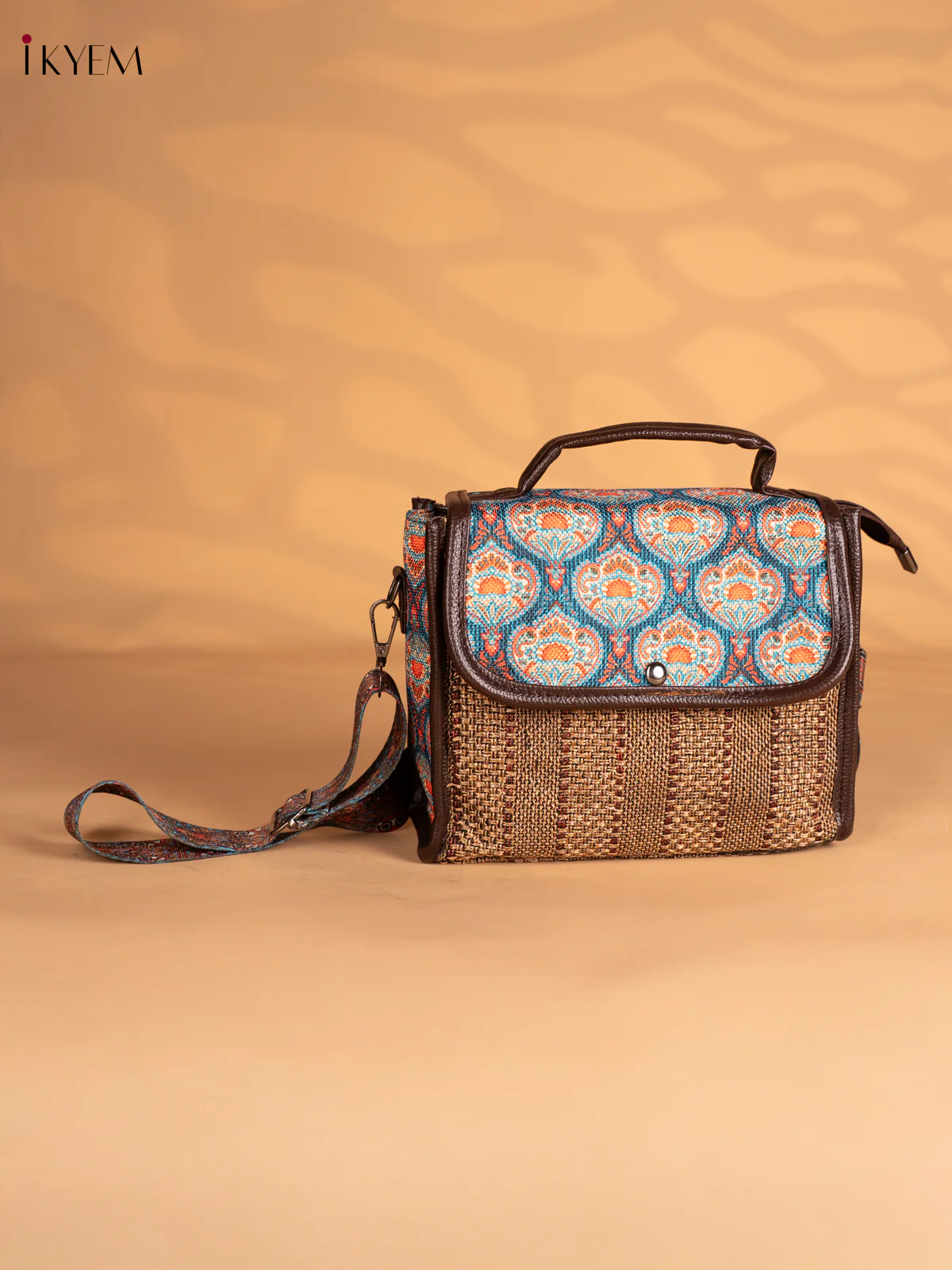 Ogee Printed Flap Jacquard Sling Bag - Brown - 8 Inch - KN05129