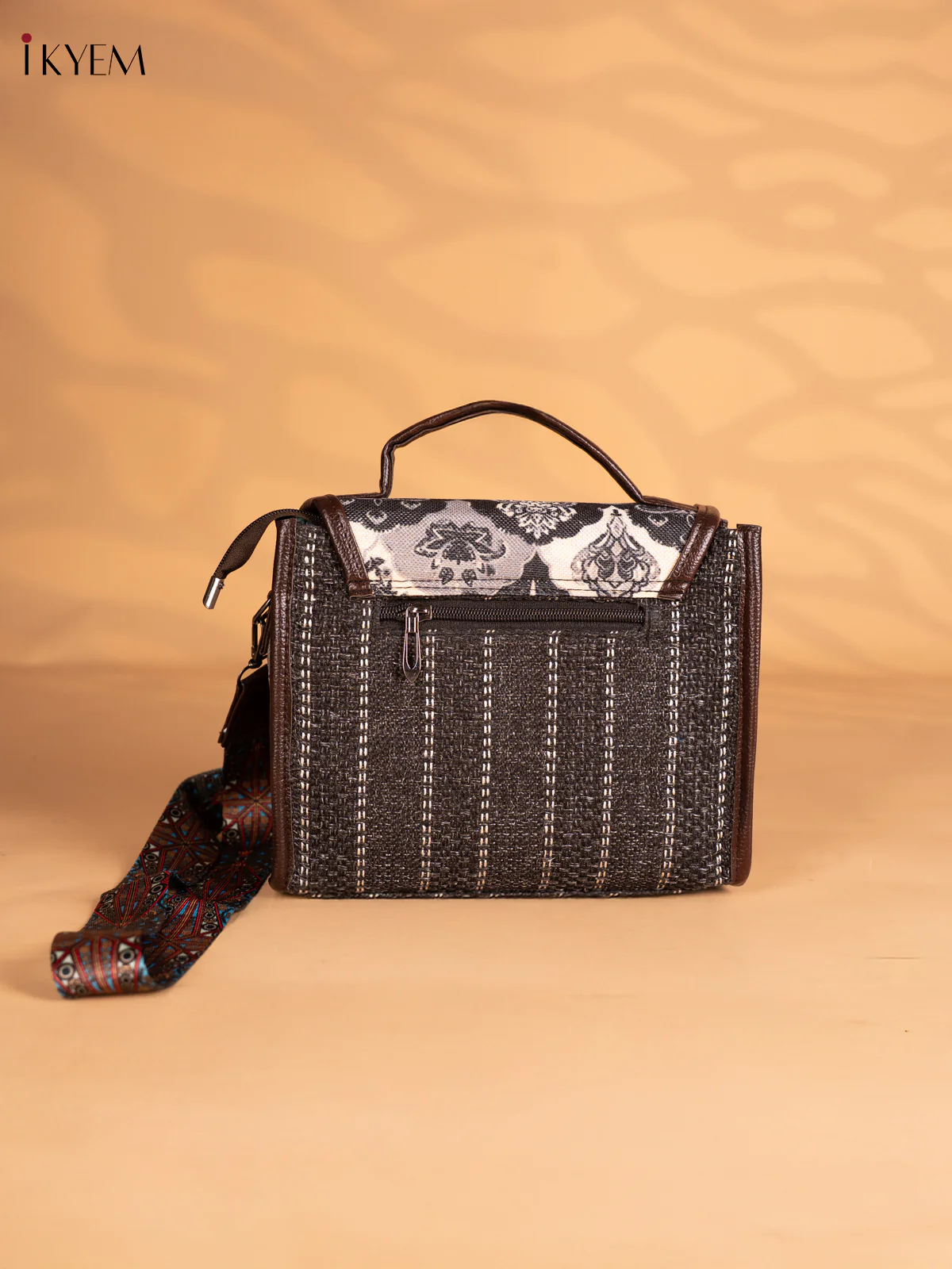 Quatrefoil Printed Flap Jacquard Sling Bag - Black - 8 Inch - KN05132 - Image 4