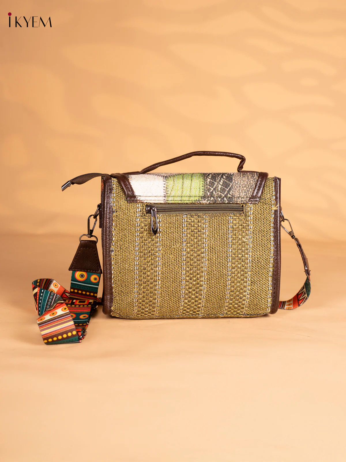 Geometric Diamond Printed Flap Jacquard Sling Bag - Green - KN05136 - Image 4