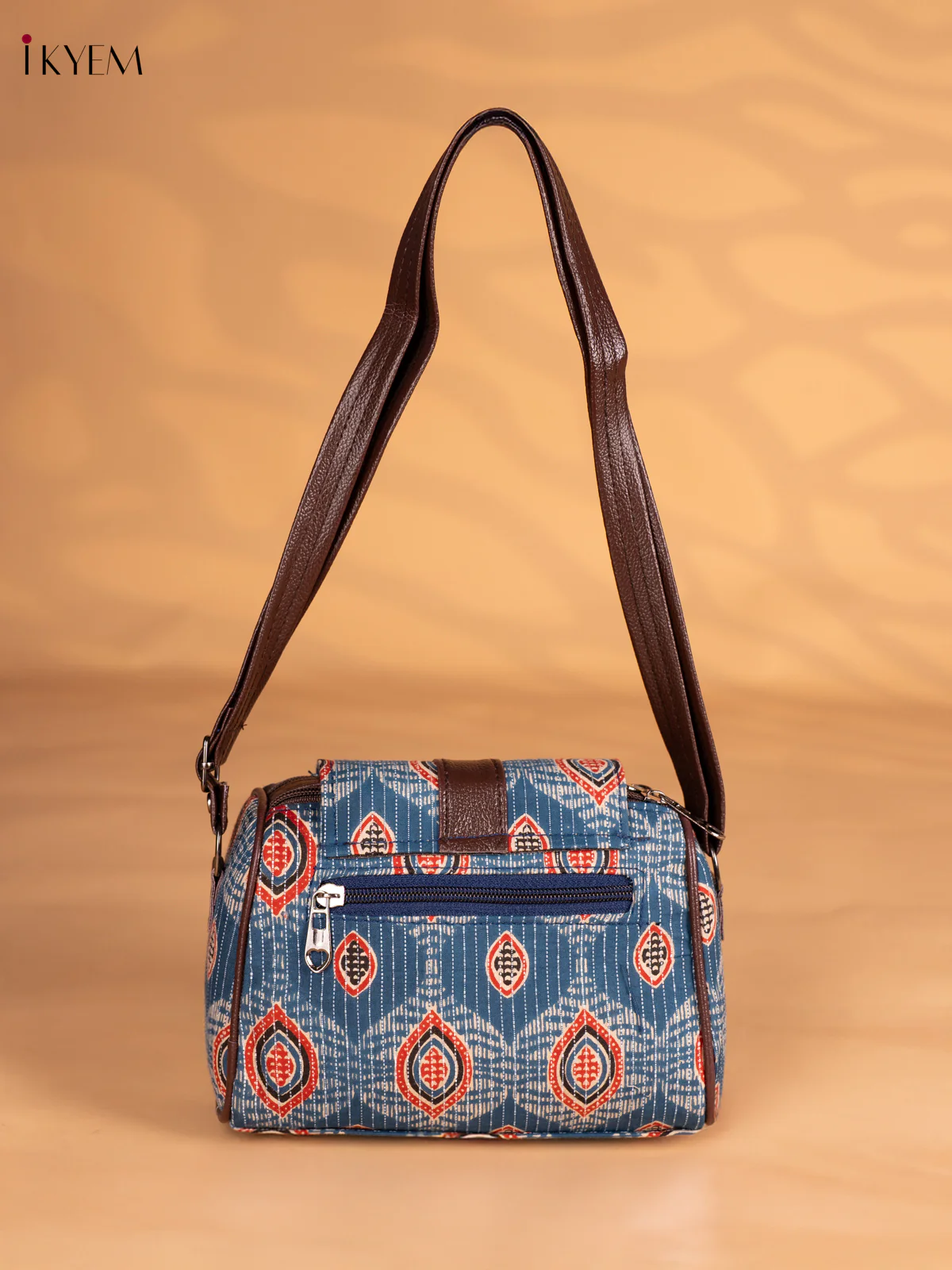 Ajrakh Printed Flap Sling Bag - Blue - KN05138 - Image 3