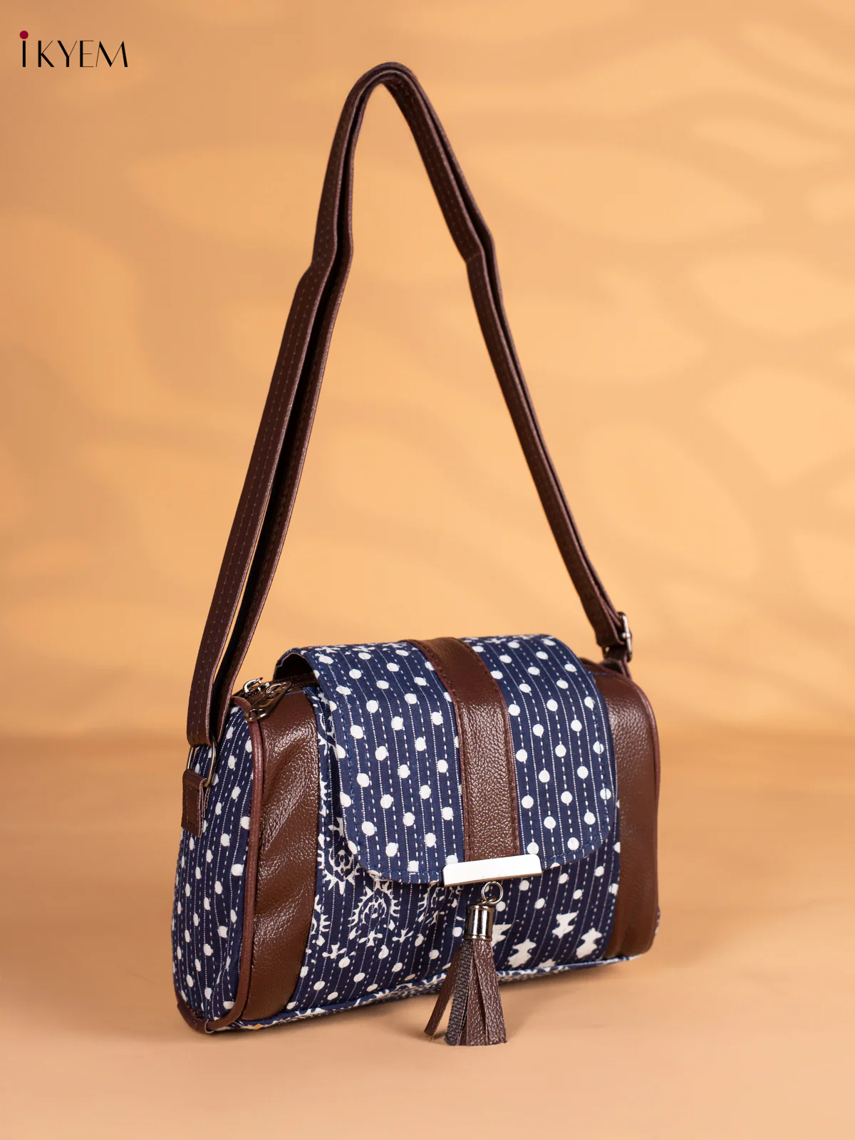 Printed Flap Sling Bag - Blue - KN05141 - Image 2
