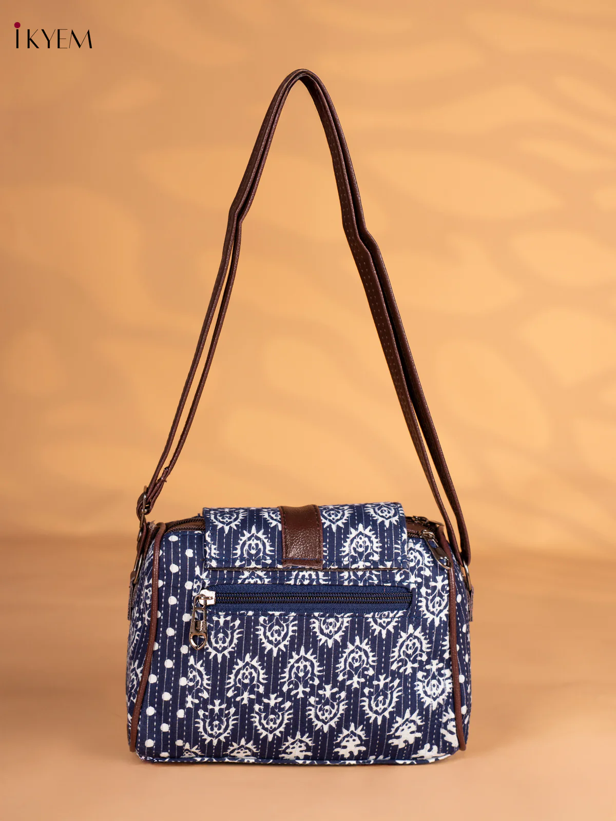 Printed Flap Sling Bag - Blue - KN05141 - Image 4