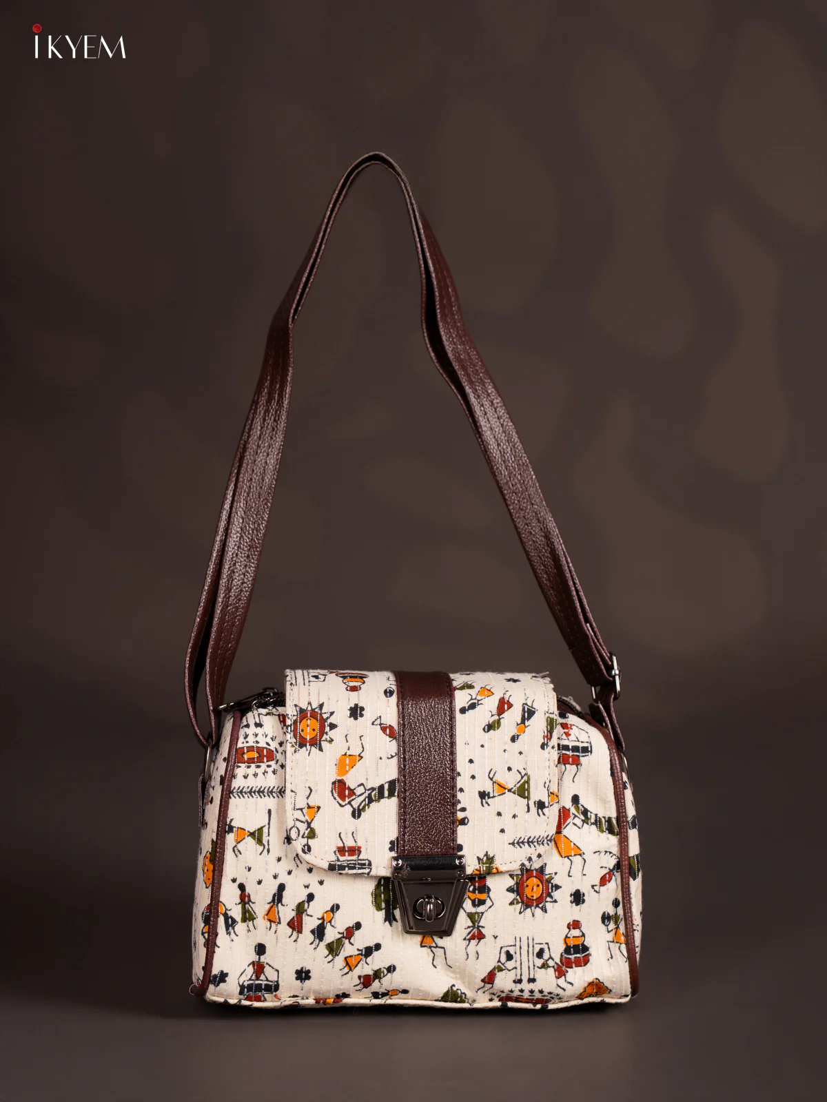 Warli Printed Gusset & Flap Sling Bag- Cream - KN05150