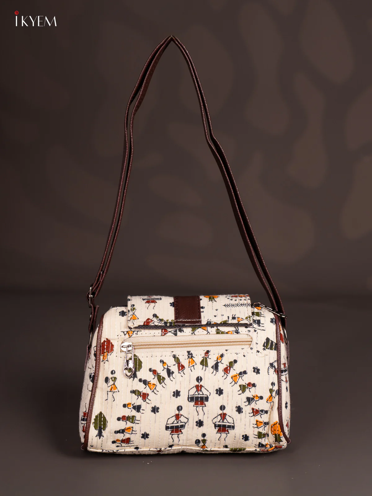 Warli Printed Gusset & Flap Sling Bag- Cream - KN05150 - Image 3