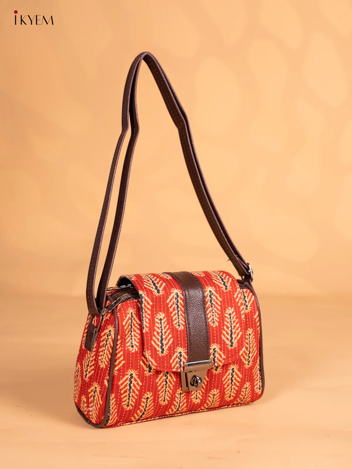 Ajrakh printed Gusset & Flap Sling Bag - Red - KN05156 - Image 2