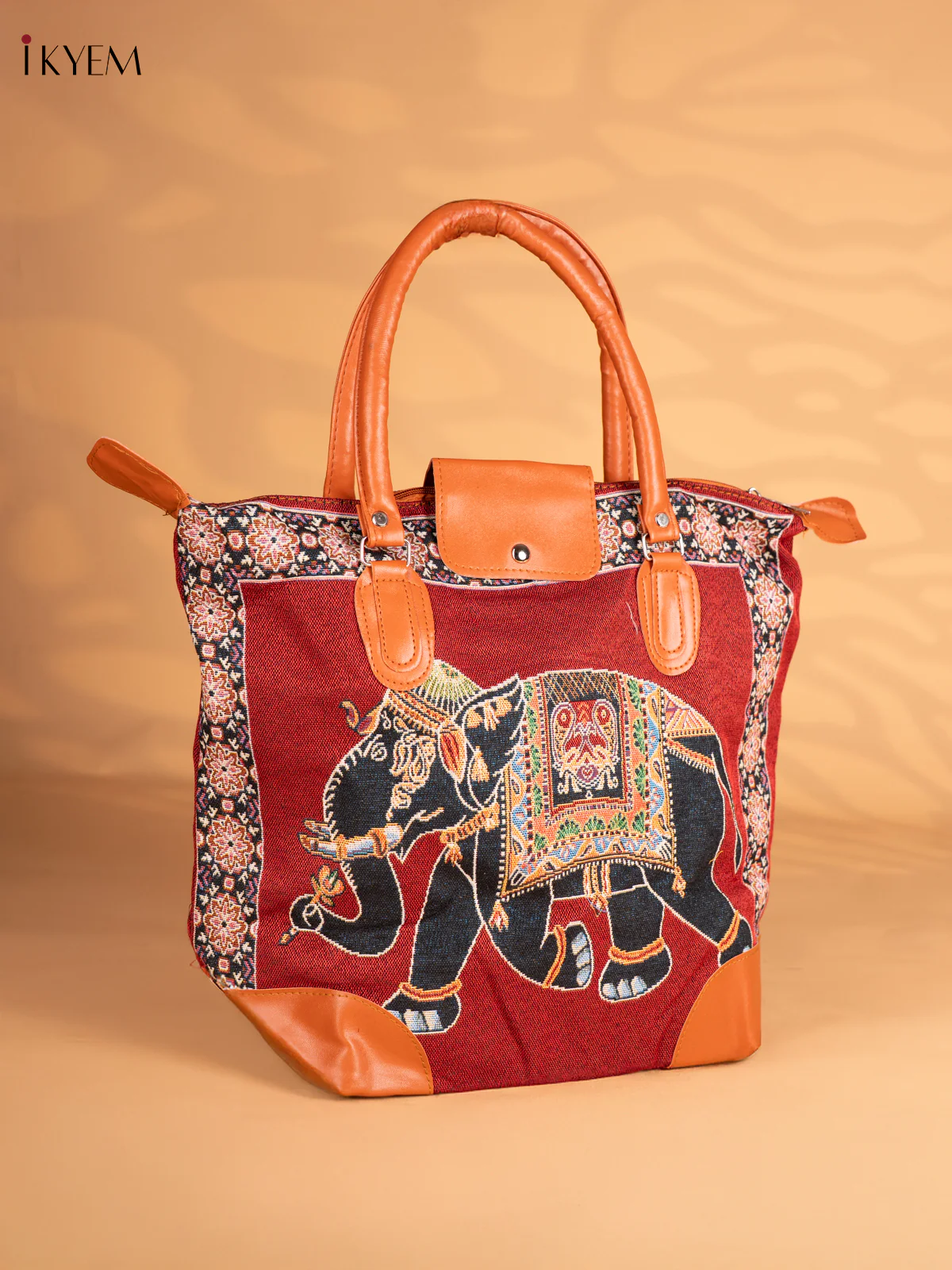 Elephant Printed Tote Bag - Red - KN05158 - Image 2