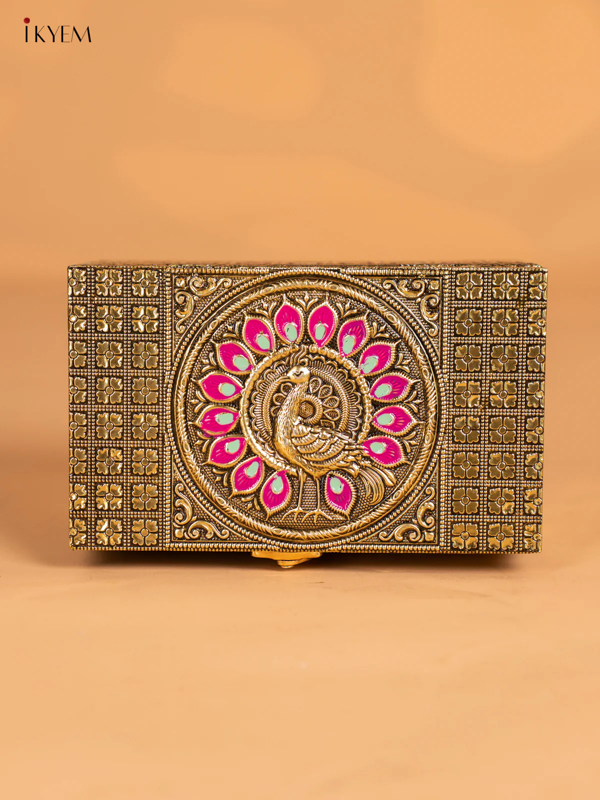 Peacock Oxidized Meenakari Dry Fruit Box with 2 Glass Jar - (6.5×4) Inch - KN06111