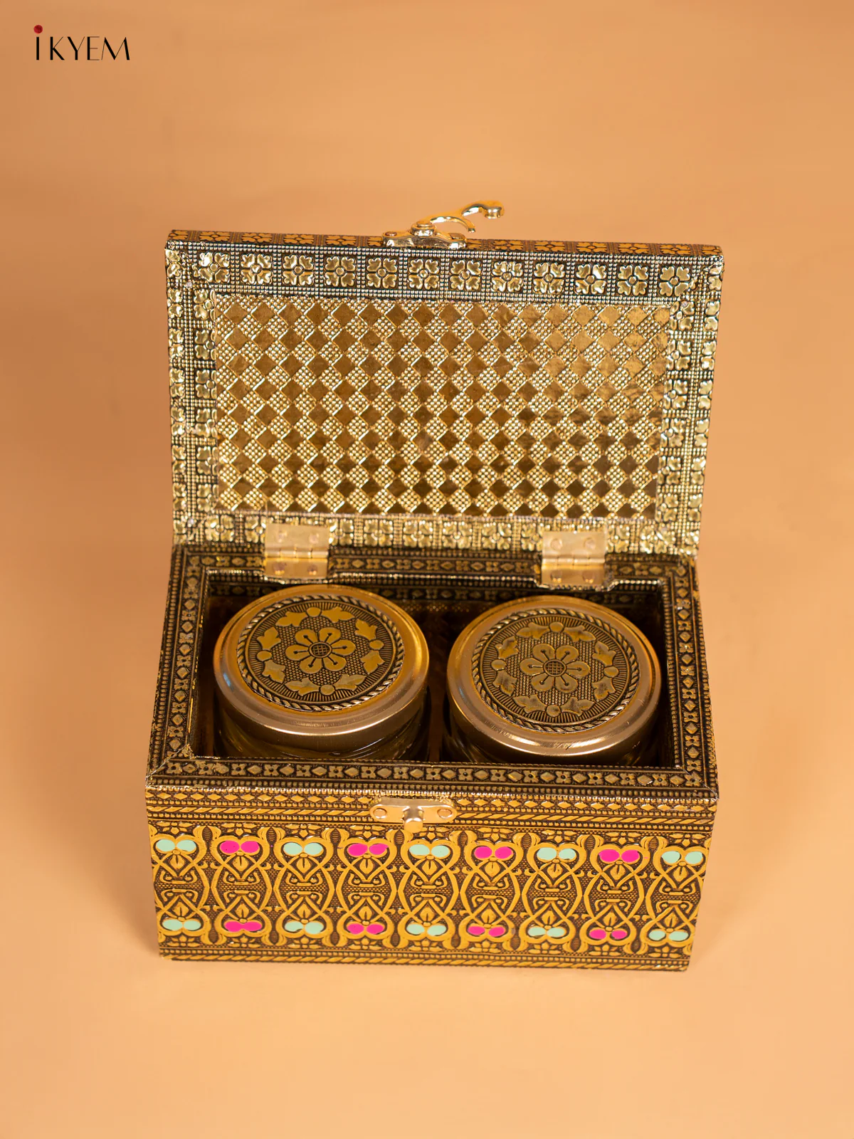 Peacock Oxidized Meenakari Dry Fruit Box with 2 Glass Jar - (6.5×4) Inch - KN06111 - Image 2
