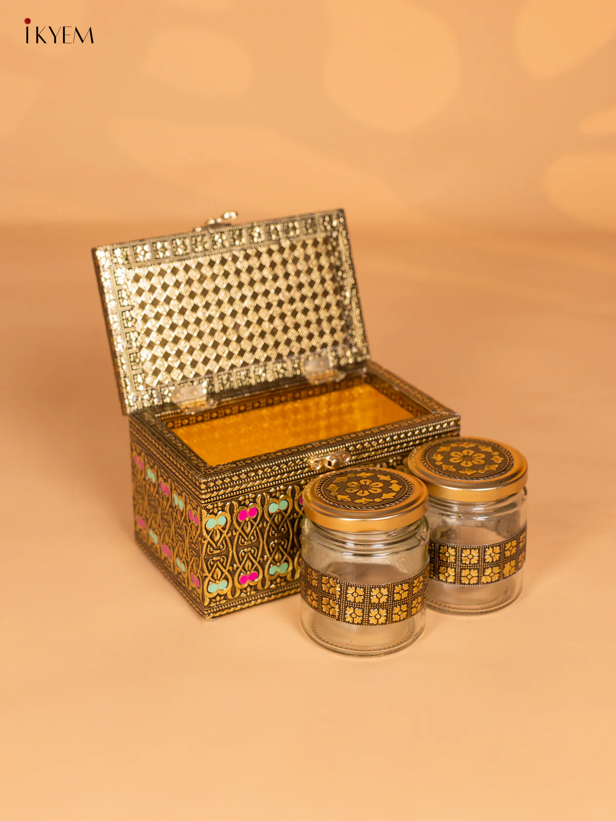 Peacock Oxidized Meenakari Dry Fruit Box with 2 Glass Jar - (6.5×4) Inch - KN06111 - Image 3