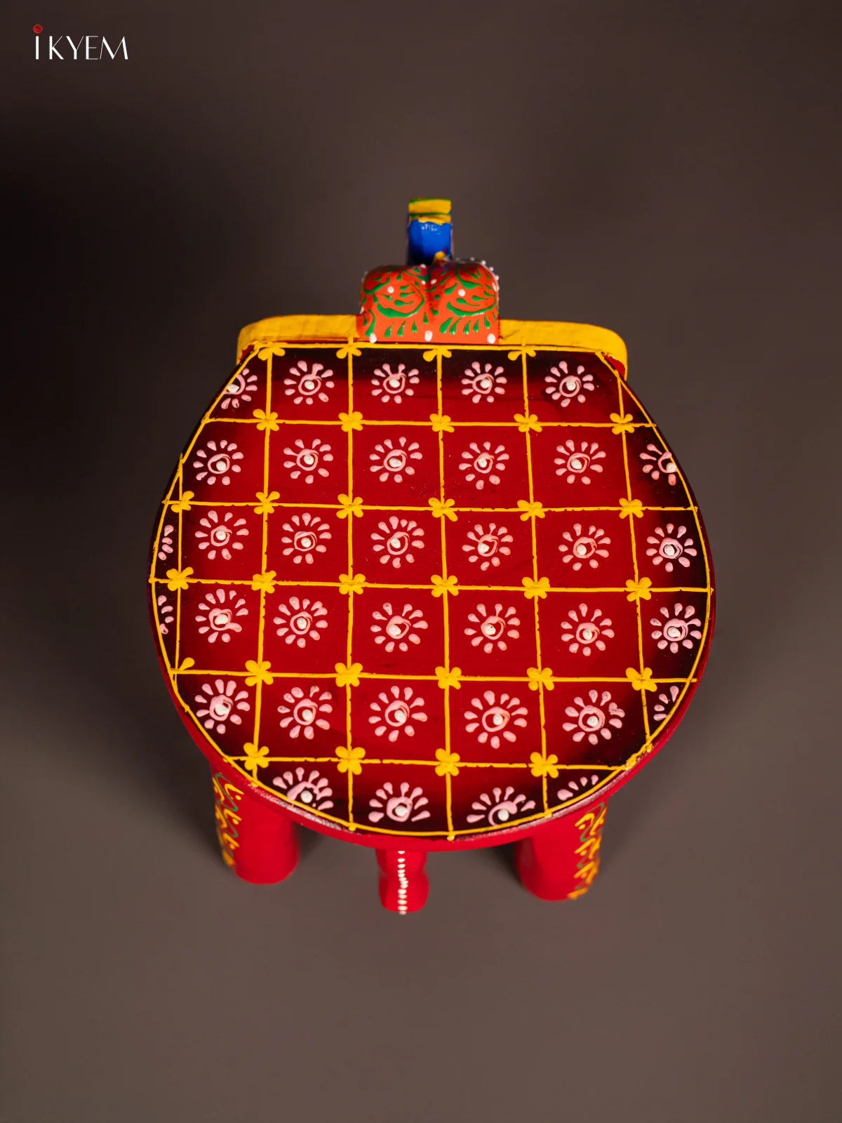 Hand-Painted Wooden Elephant Stool - Red - 6 Inches - KN06116 - Image 4