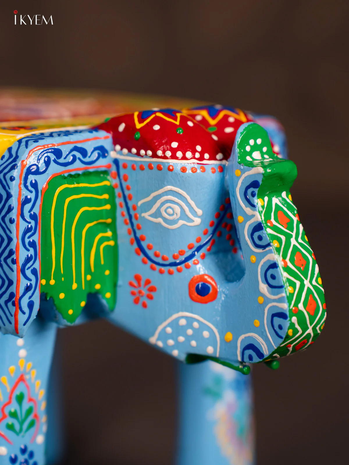 Hand-Painted Wooden Elephant Stool - Sky Blue - 6 Inches - KN06121 - Image 2