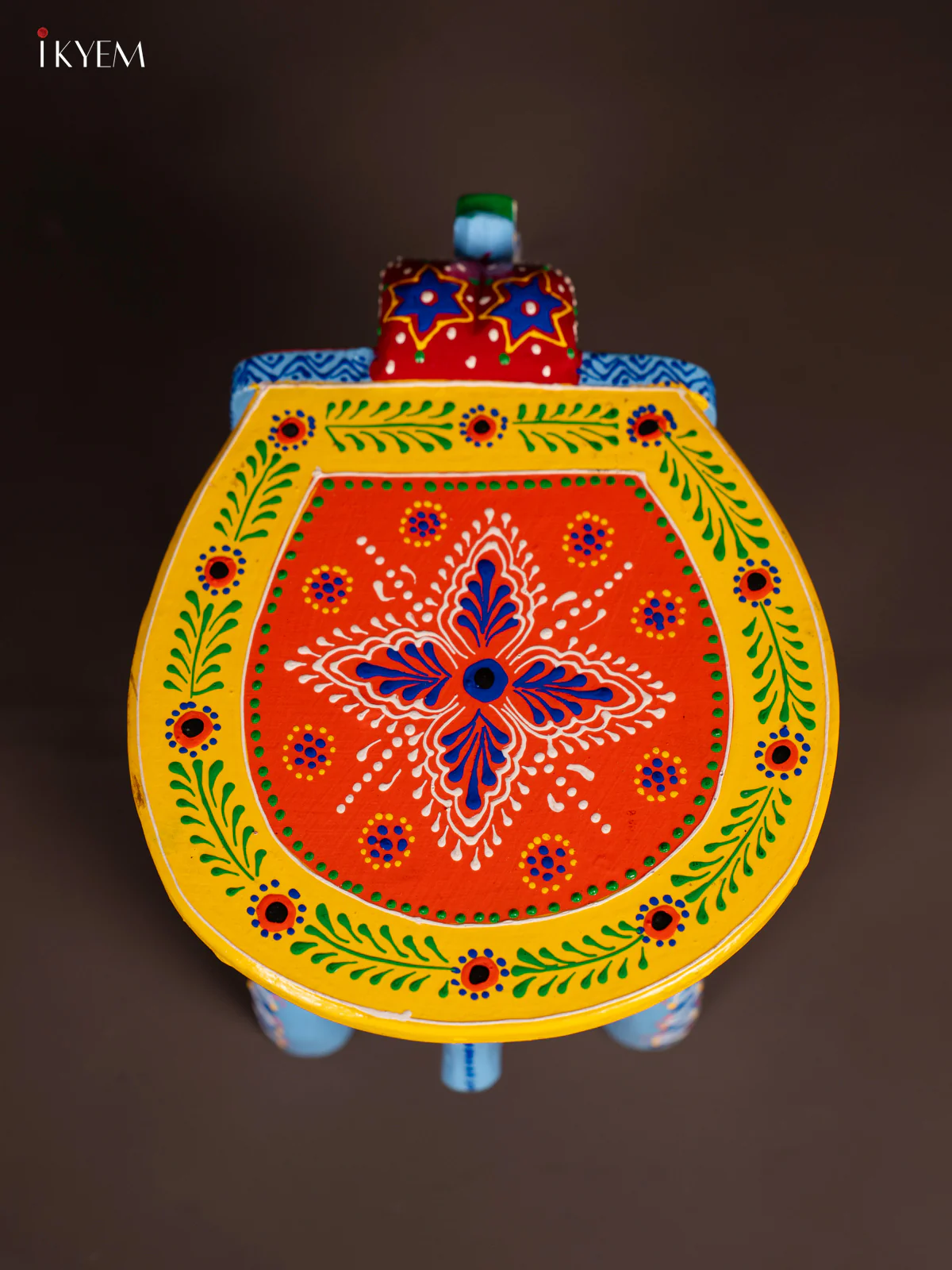 Hand-Painted Wooden Elephant Stool - Sky Blue - 6 Inches - KN06121 - Image 4