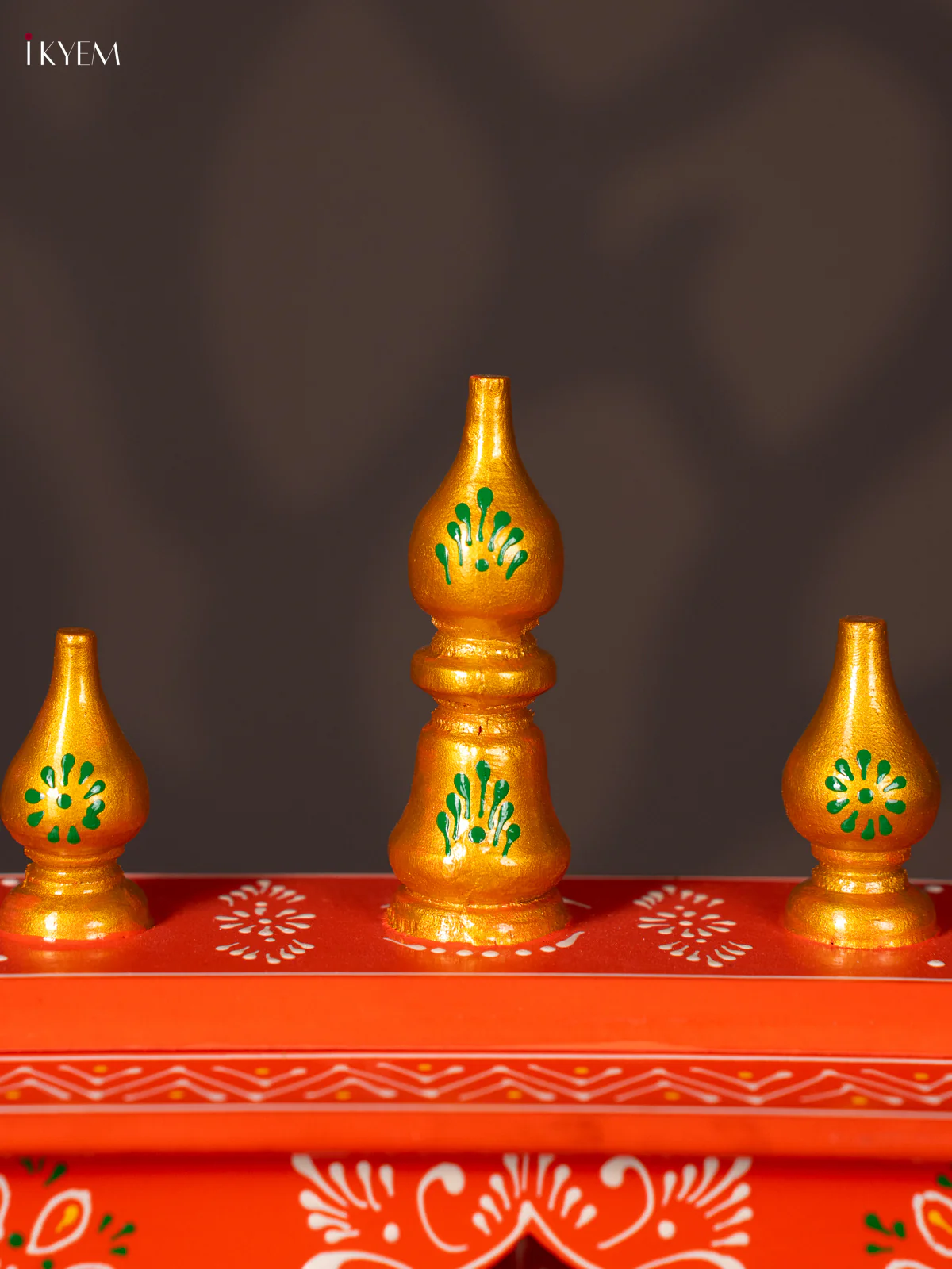 Hand- Painted Wooden Pooja Mandapam with Drawer - Orange - 19 Inch - KN08111 - Image 2