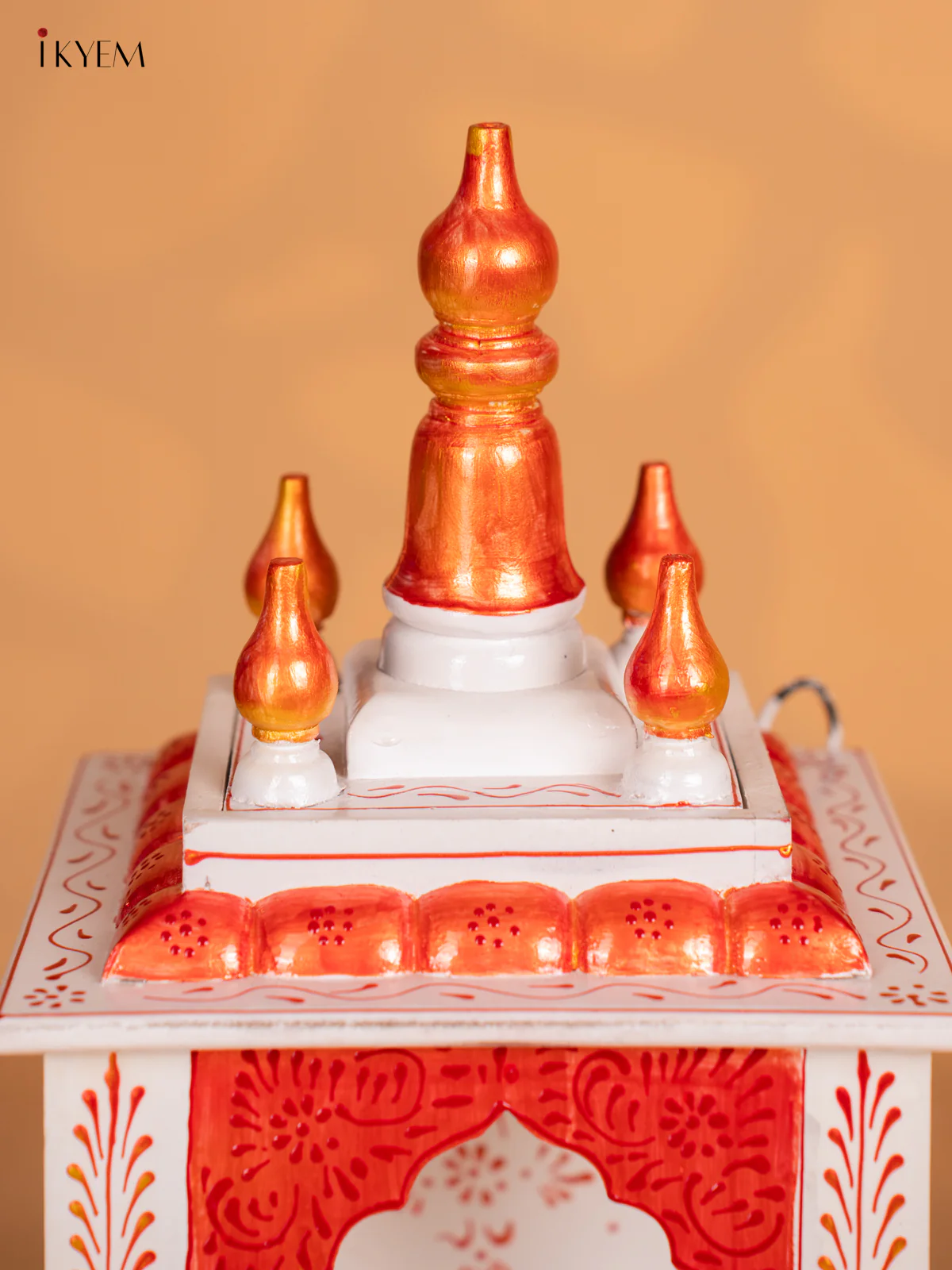 Hand-Painted Wooden Pooja Mandapam With Drawer - White - 19 Inches - KN08112 - Image 2
