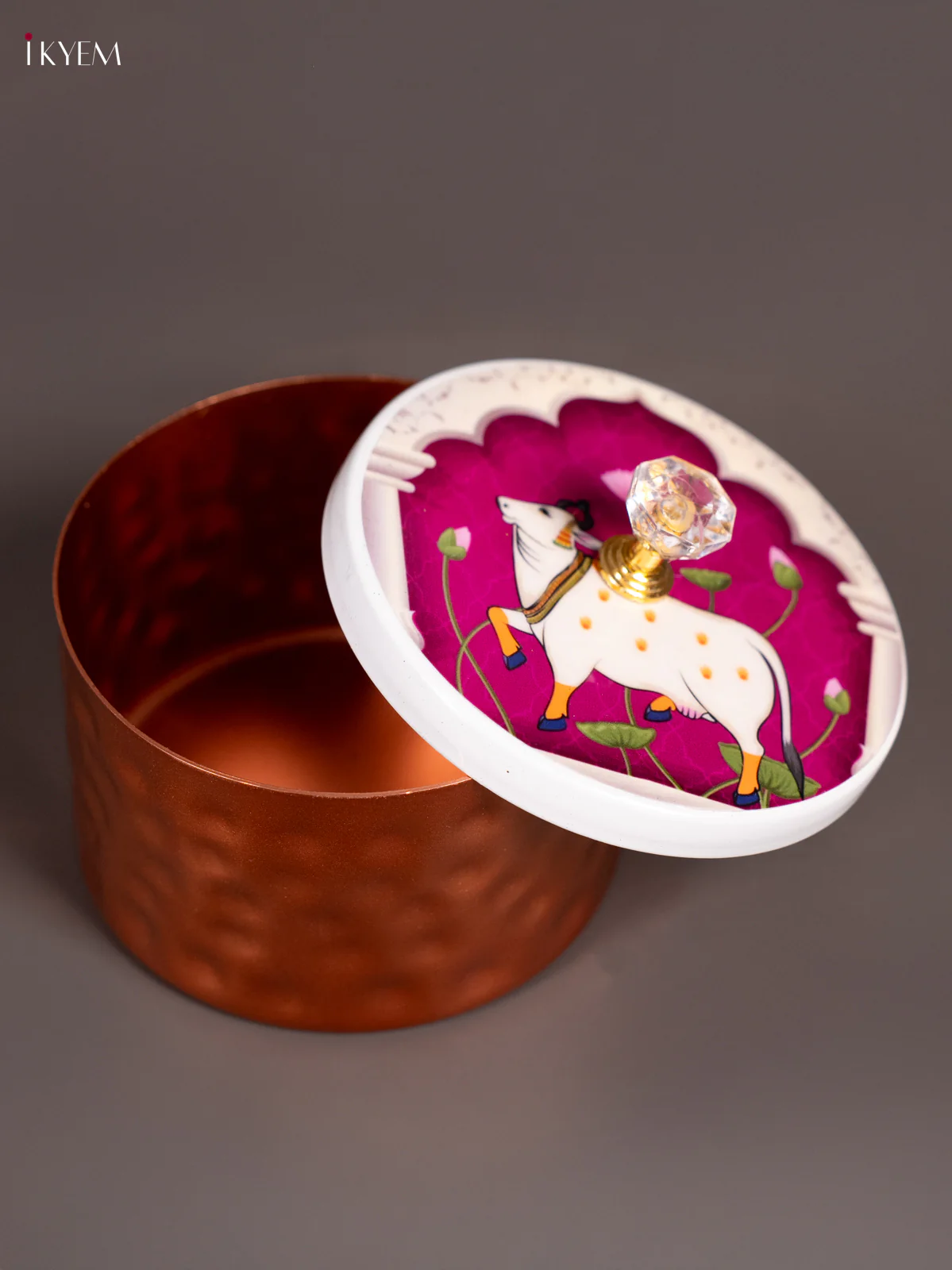 Cow Digital Printed Lid Metal Copper Nuts Box - Purple - (4×4) Inch - KN10111 - Image 2