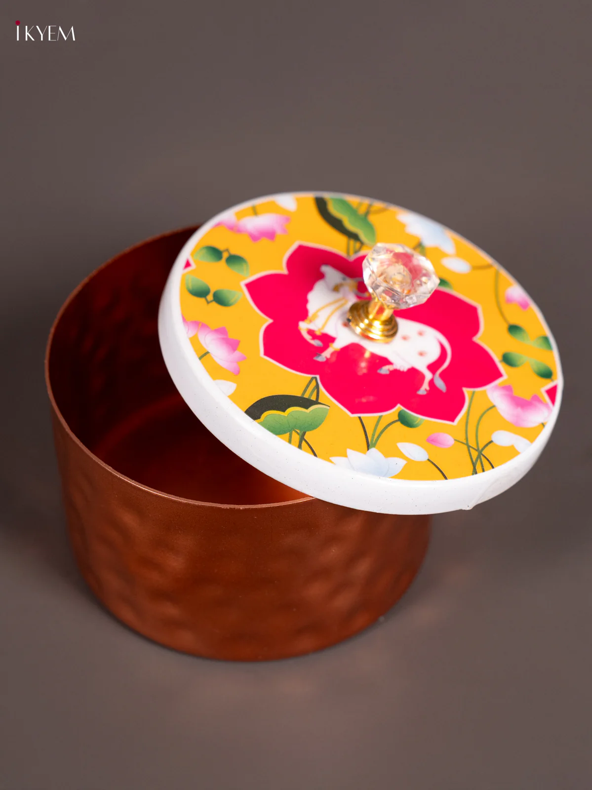 Cow Digital Printed Lid Metal Copper Nuts Box - Yellow - (4×4) Inch - KN10113 - Image 2
